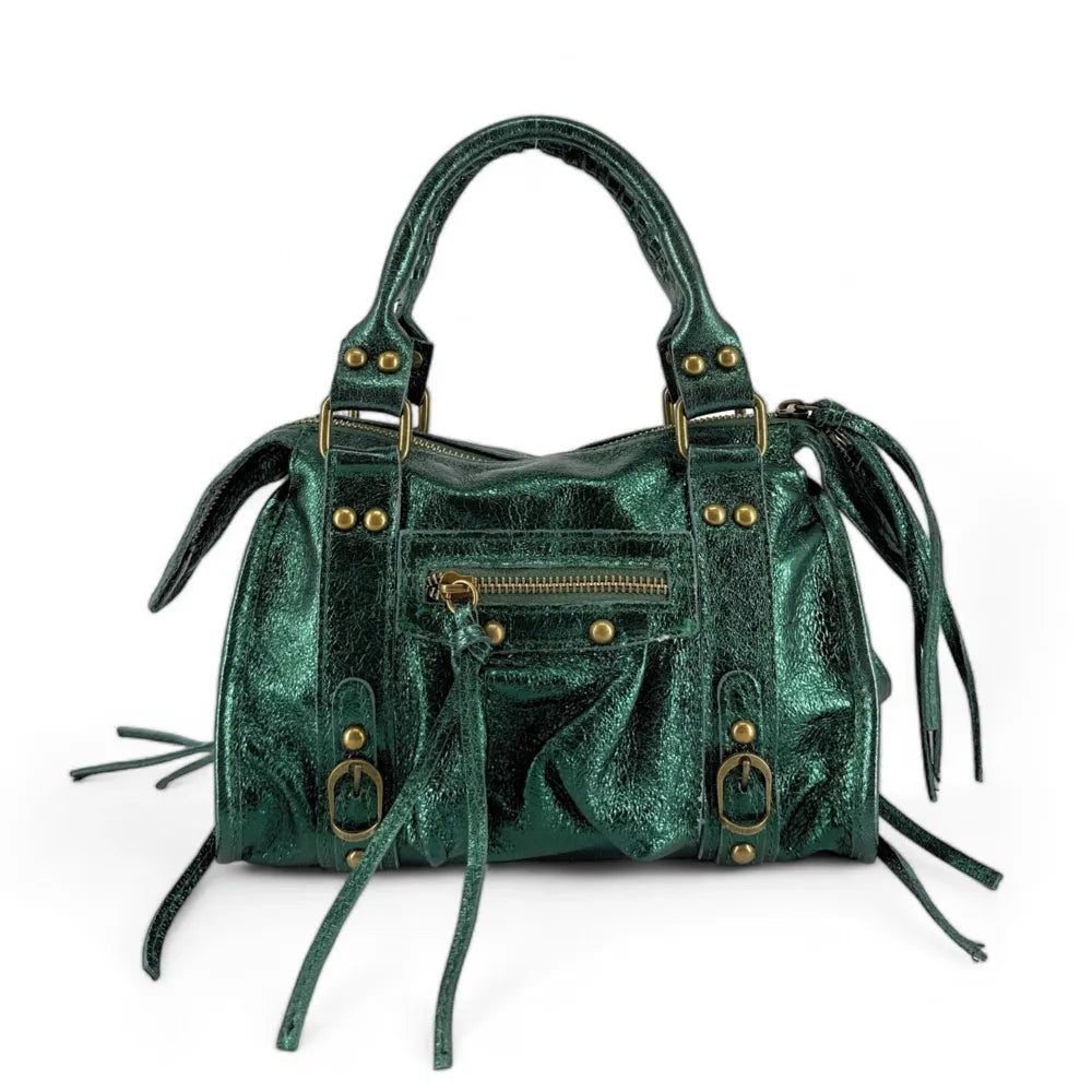 Mini-sac bowling en cuir brossé ou irisé SANDSTORM MINI Vert forêt irisé