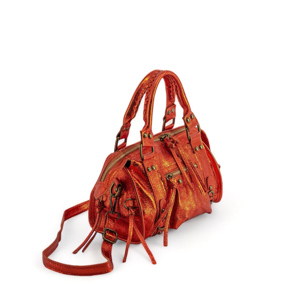 Mini-sac bowling en cuir brossé ou irisé SANDSTORM MINI Mandarine