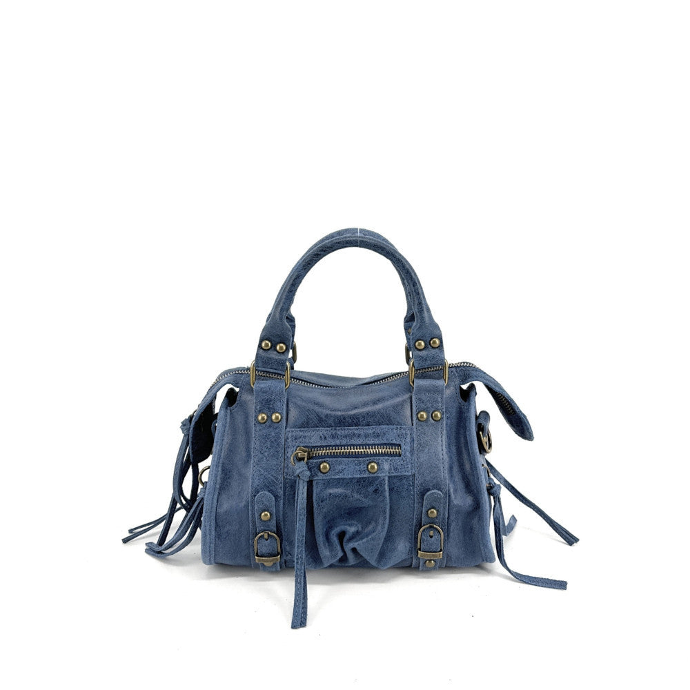Mini-sac bowling en cuir brossé ou irisé SANDSTORM MINI Bleu denim