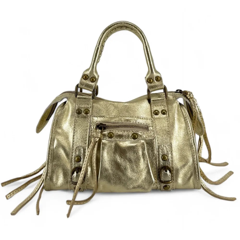 Mini-sac bowling en cuir brossé ou irisé SANDSTORM MINI Or pâle