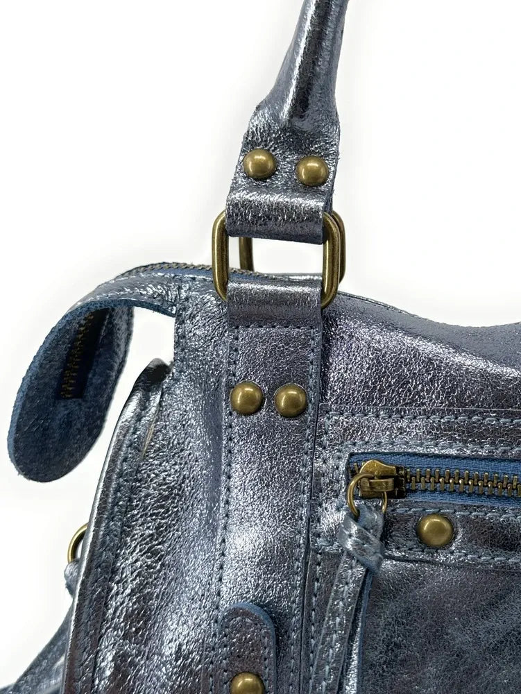 Mini-sac bowling en cuir brossé ou irisé SANDSTORM MINI Bleu cobalt irisé