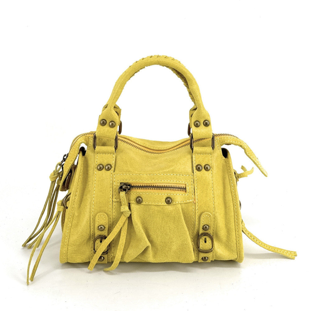 Mini-sac bowling en cuir brossé ou irisé SANDSTORM MINI Jaune tournesol