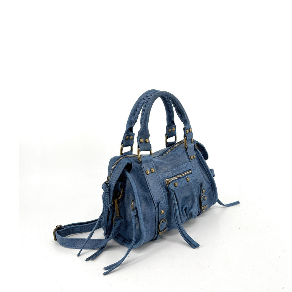 Mini-sac bowling en cuir brossé ou irisé SANDSTORM MINI Bleu denim