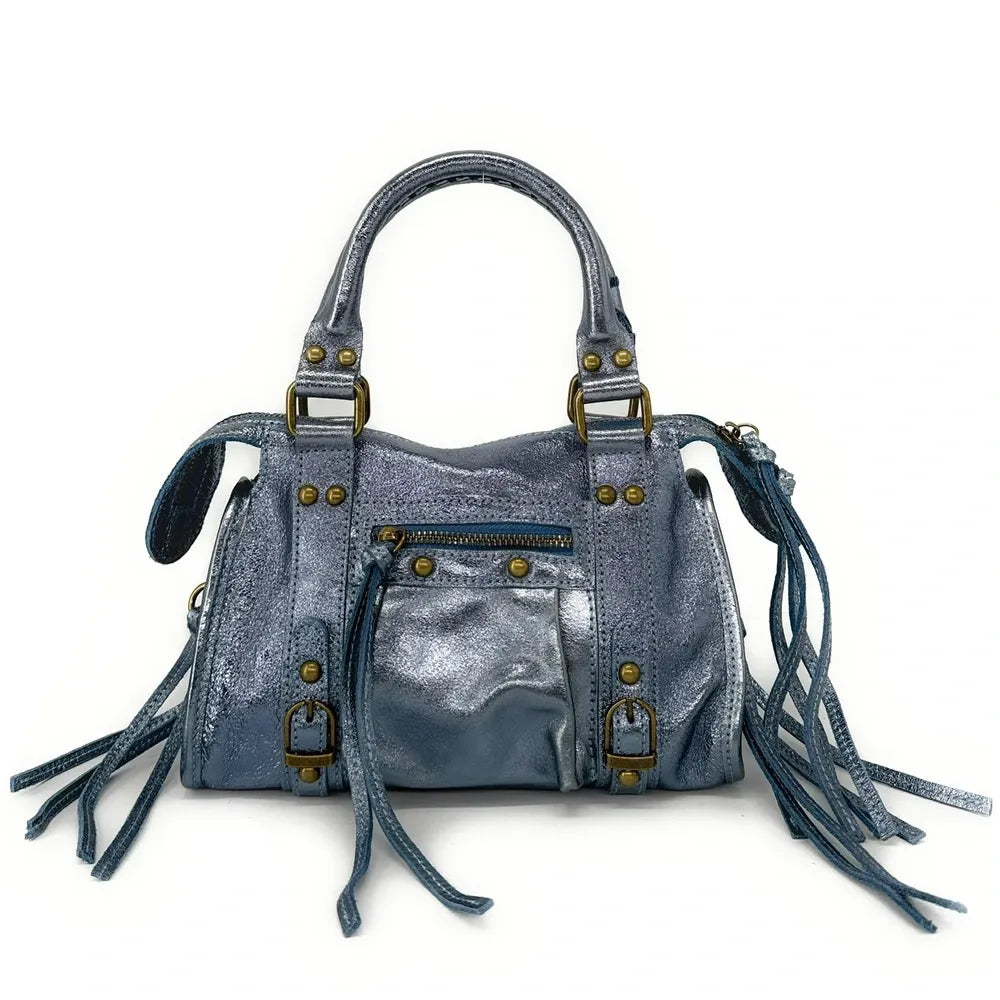 Mini-sac bowling en cuir brossé ou irisé SANDSTORM MINI Bleu cobalt irisé