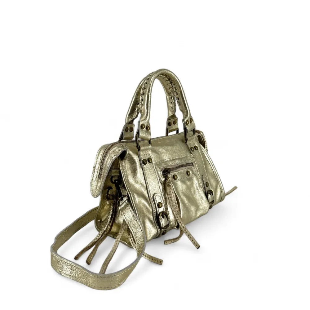 Mini-sac bowling en cuir brossé ou irisé SANDSTORM MINI Or pâle