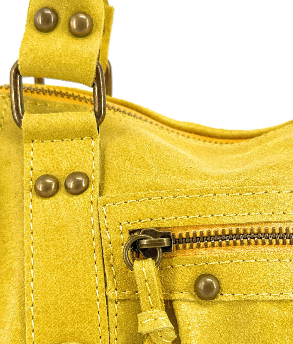 Mini-sac bowling en cuir brossé ou irisé SANDSTORM MINI Jaune tournesol