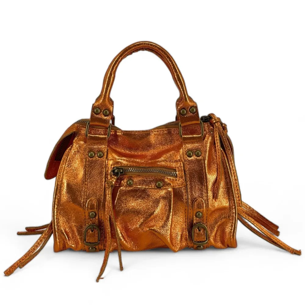 Mini-sac bowling en cuir brossé ou irisé SANDSTORM MINI Orange irisé
