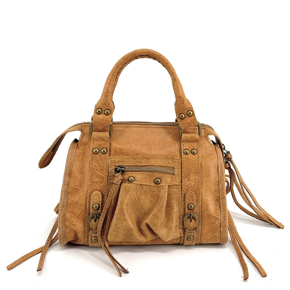 Mini-sac bowling en cuir brossé ou irisé SANDSTORM MINI Camel