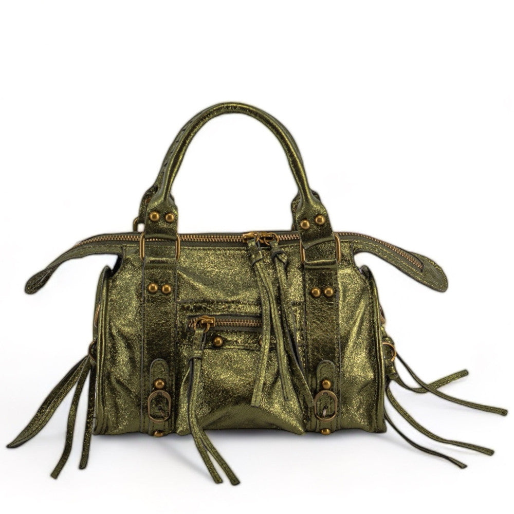Mini-sac bowling en cuir brossé ou irisé SANDSTORM MINI Kaki irisé