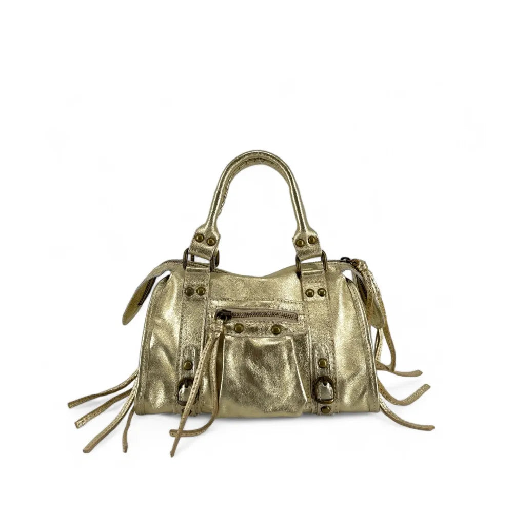 Mini-sac bowling en cuir brossé ou irisé SANDSTORM MINI Or pâle