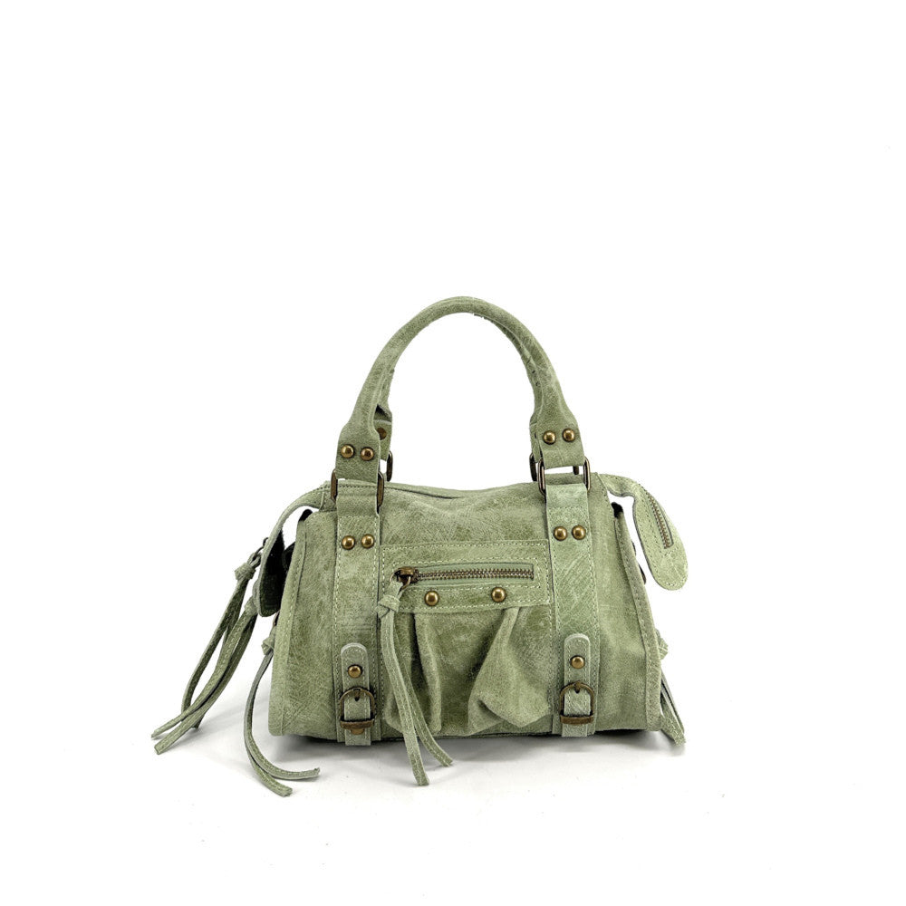 Mini-sac bowling en cuir brossé ou irisé SANDSTORM MINI Vert amande