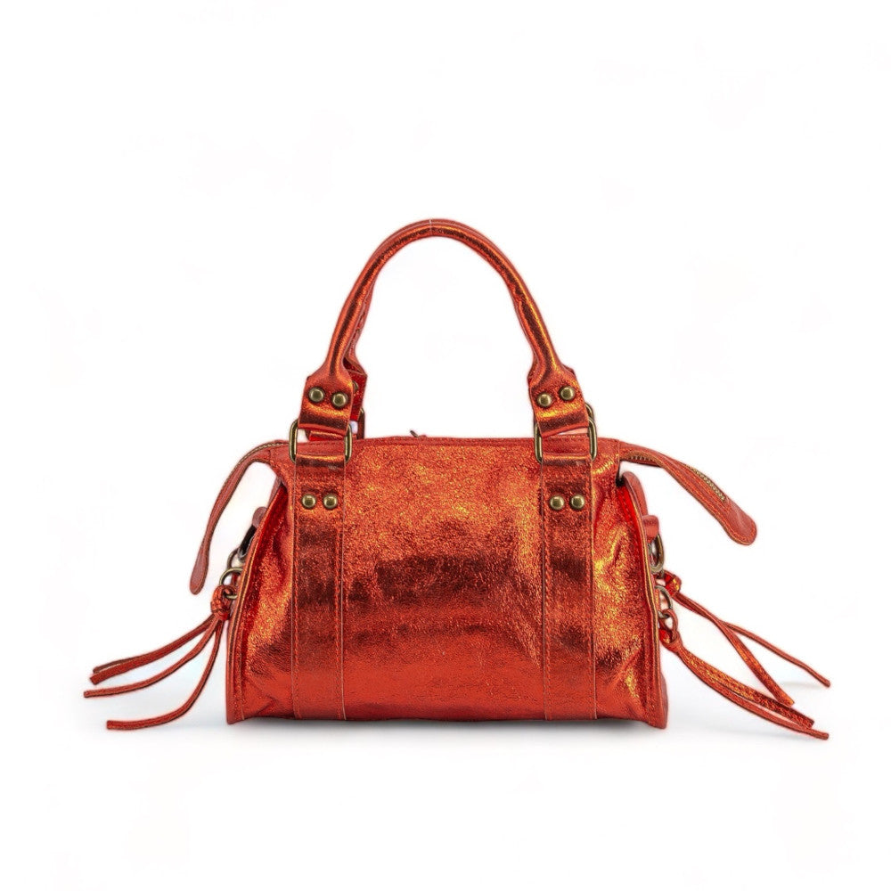 Mini-sac bowling en cuir brossé ou irisé SANDSTORM MINI Mandarine