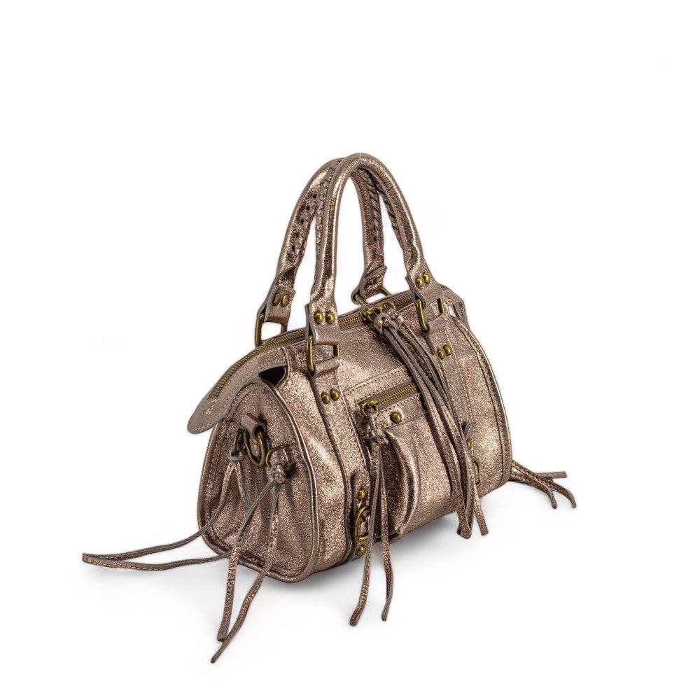 Mini-sac bowling en cuir brossé ou irisé SANDSTORM MINI Champagne irisé