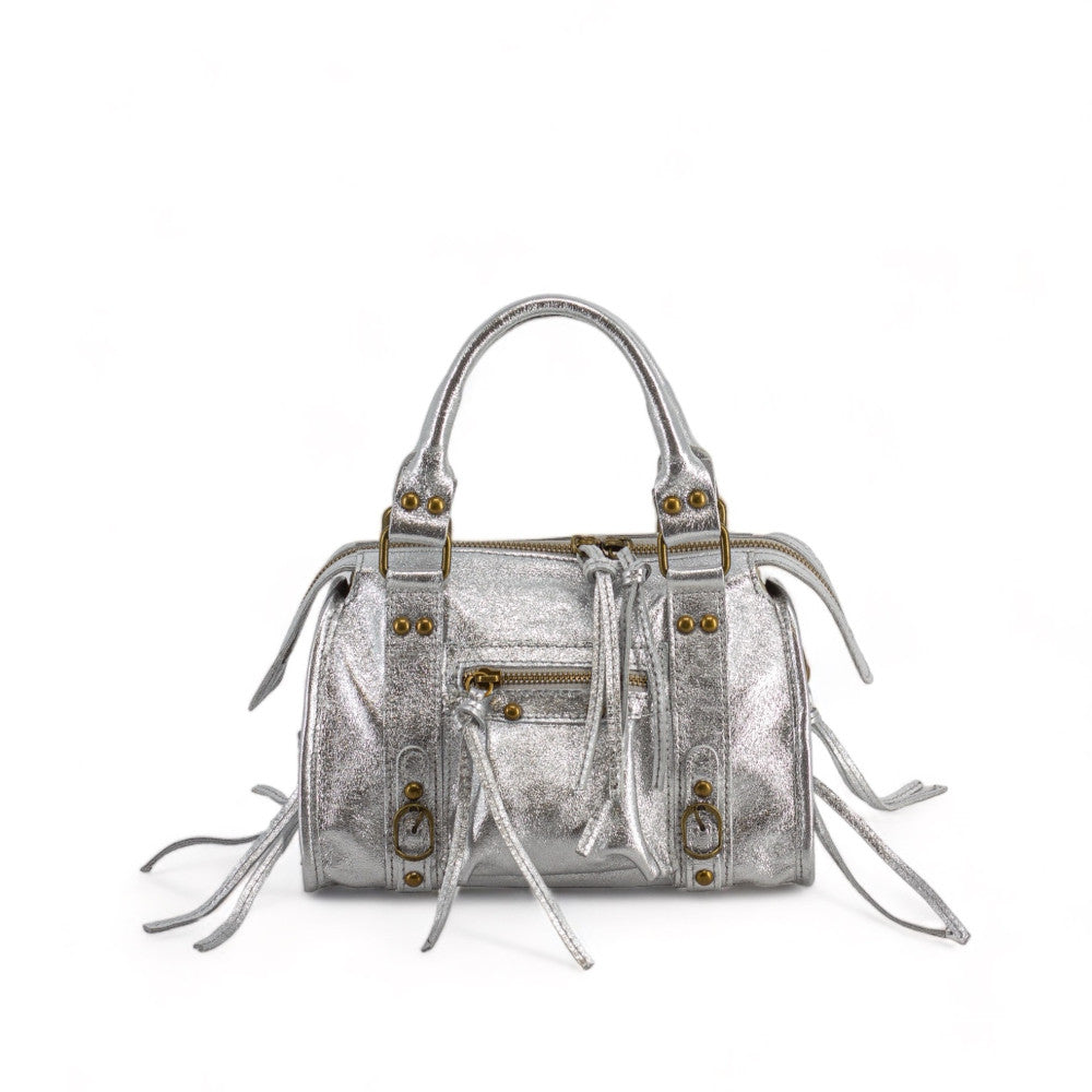 Mini-sac bowling en cuir brossé ou irisé SANDSTORM MINI Argent clair