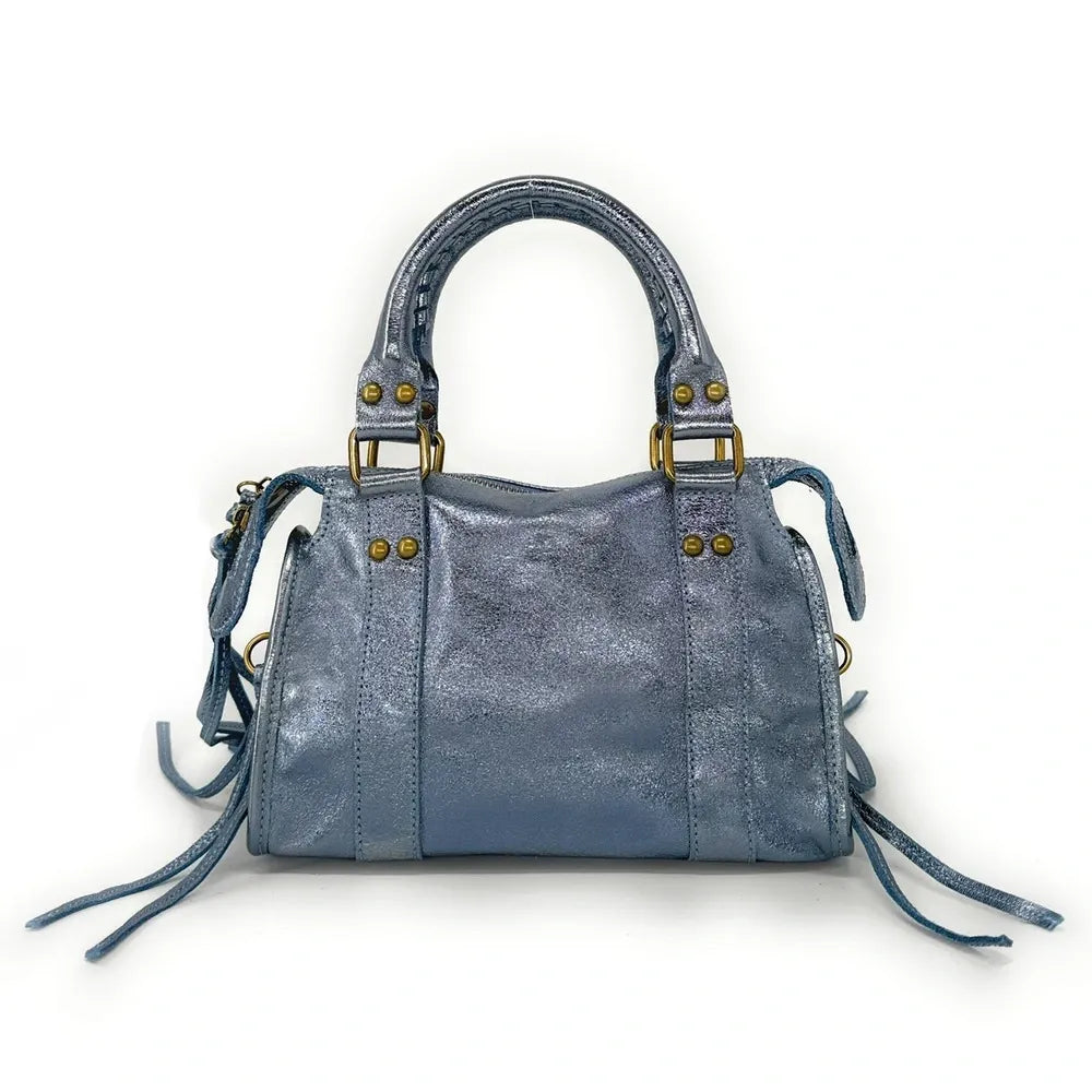 Mini-sac bowling en cuir brossé ou irisé SANDSTORM MINI Bleu cobalt irisé
