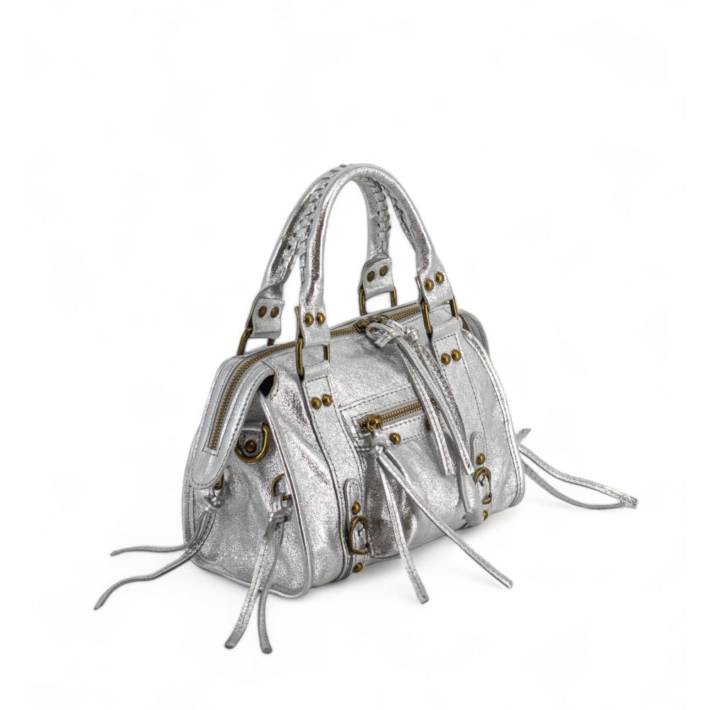 Mini-sac bowling en cuir brossé ou irisé SANDSTORM MINI Argent clair
