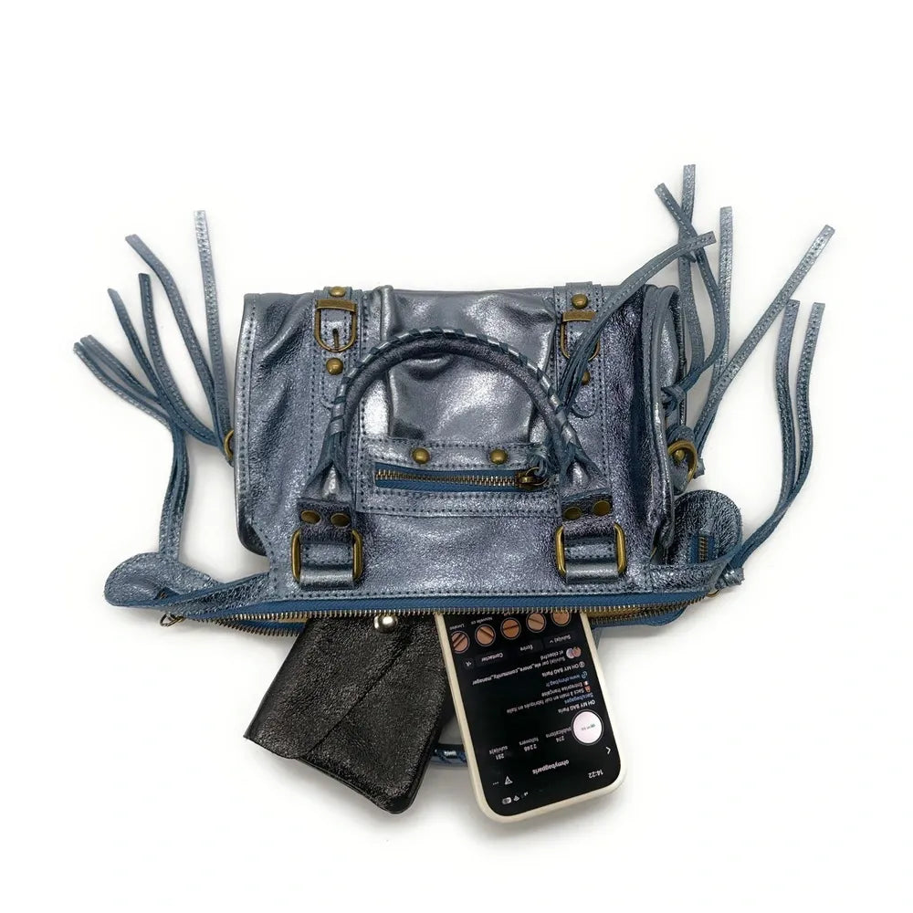 Mini-sac bowling en cuir brossé ou irisé SANDSTORM MINI Bleu cobalt irisé