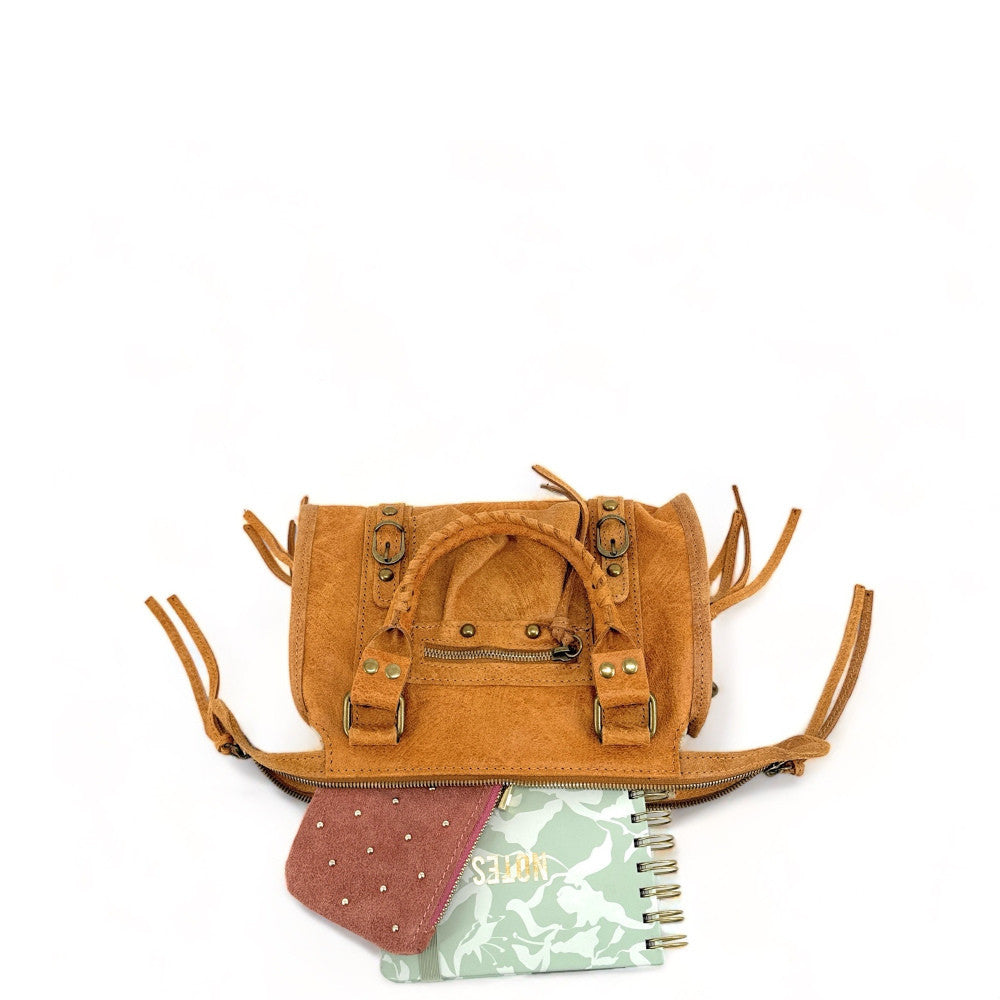 Mini-sac bowling en cuir brossé ou irisé SANDSTORM MINI Camel
