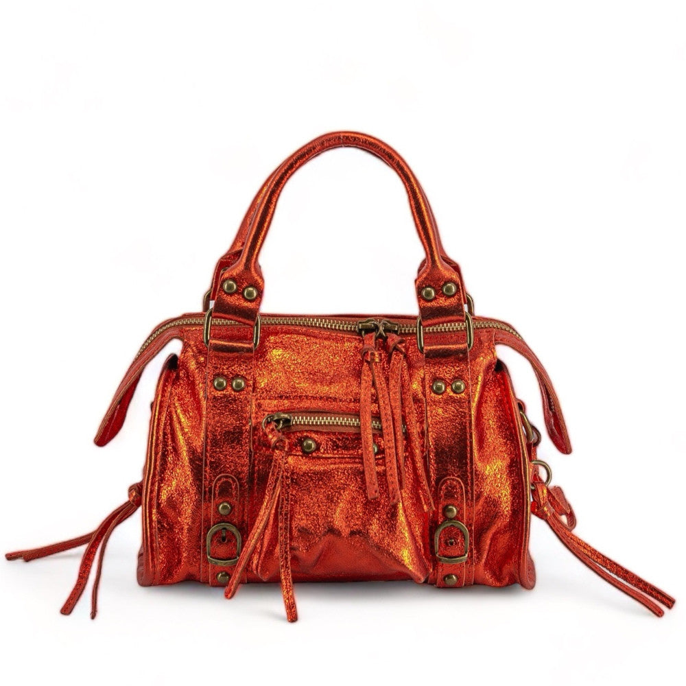 Mini-sac bowling en cuir brossé ou irisé SANDSTORM MINI Mandarine