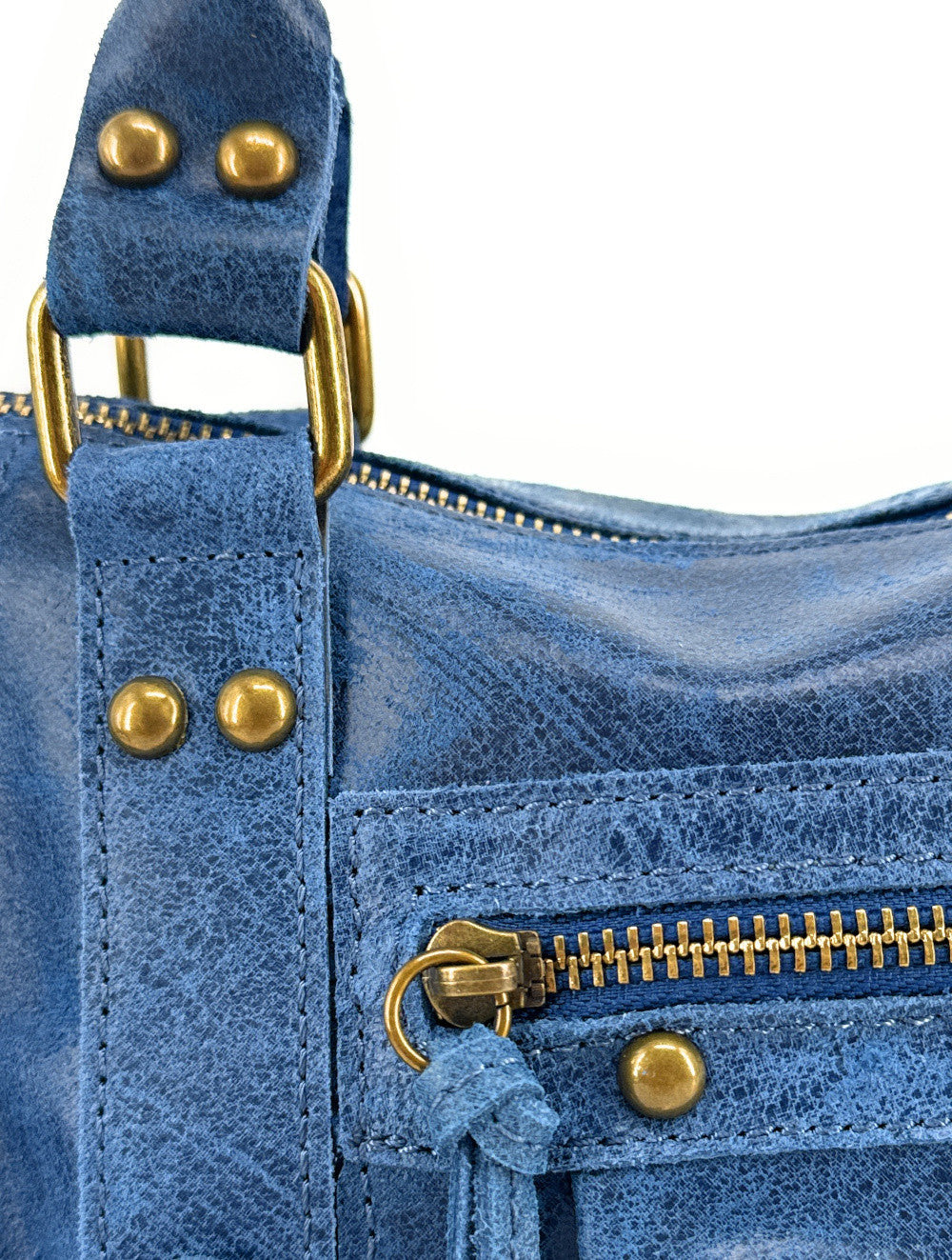 Mini-sac bowling en cuir brossé ou irisé SANDSTORM MINI Bleu denim