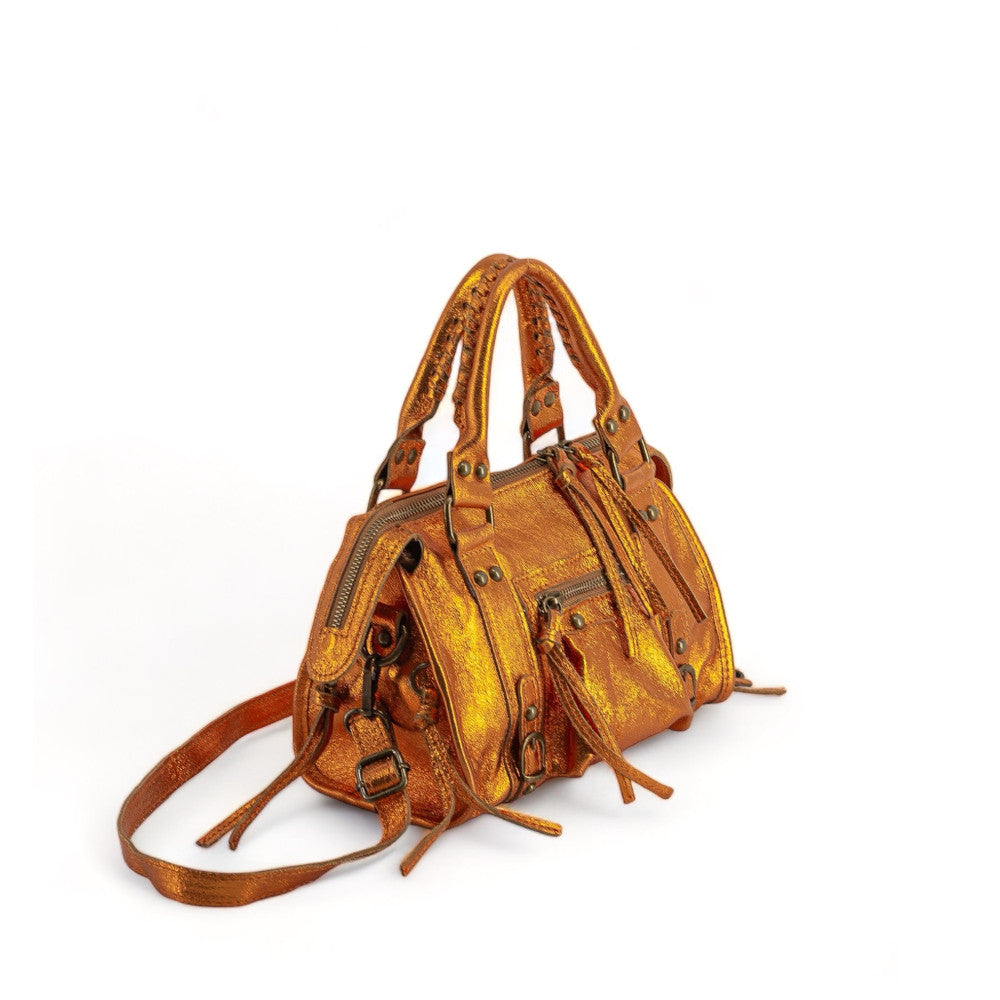 Mini-sac bowling en cuir brossé ou irisé SANDSTORM MINI Safran