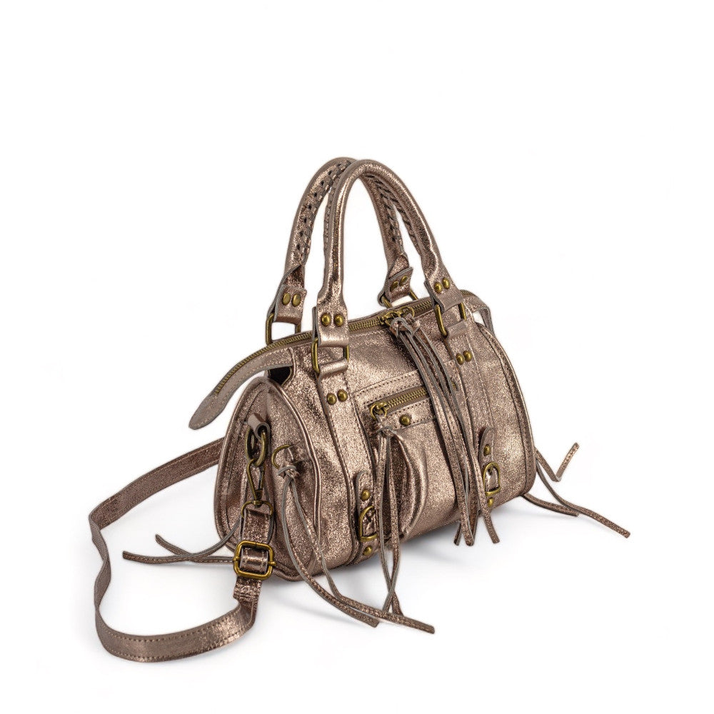 Mini-sac bowling en cuir brossé ou irisé SANDSTORM MINI Champagne irisé