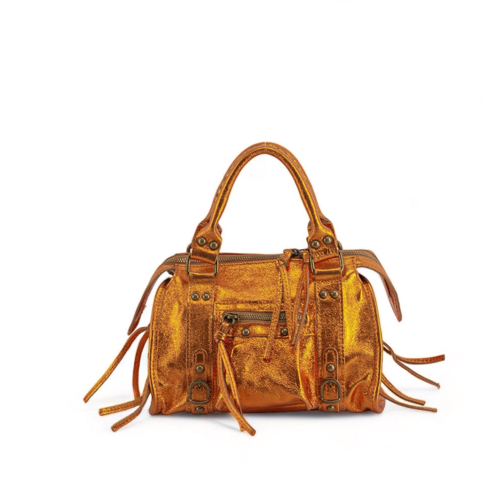 Mini-sac bowling en cuir brossé ou irisé SANDSTORM MINI Safran