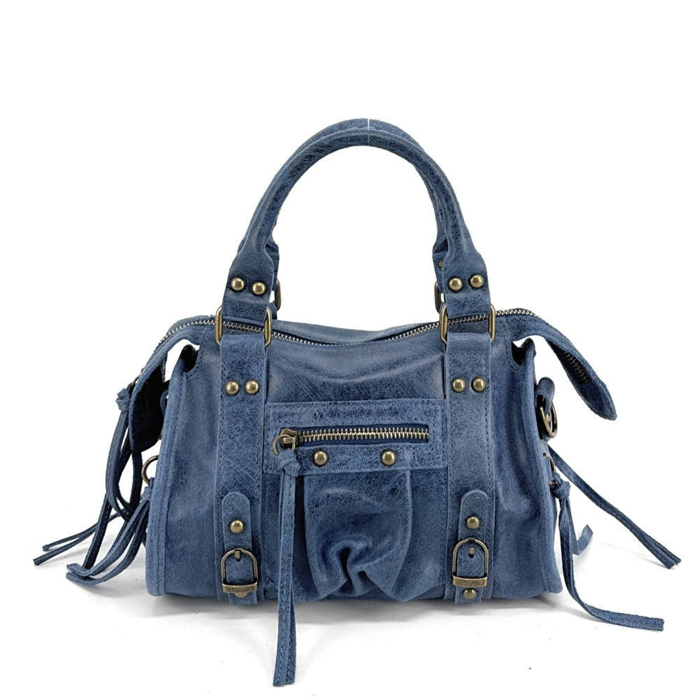 Mini-sac bowling en cuir brossé ou irisé SANDSTORM MINI Bleu denim