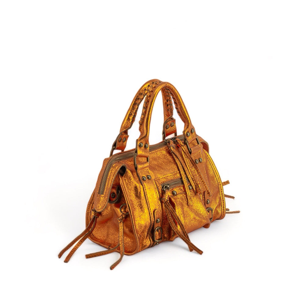 Mini-sac bowling en cuir brossé ou irisé SANDSTORM MINI Safran