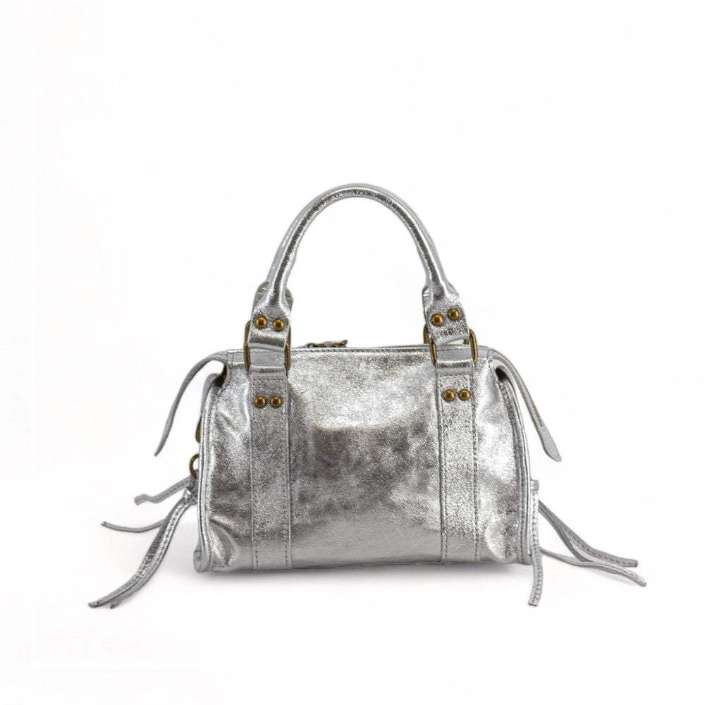 Mini-sac bowling en cuir brossé ou irisé SANDSTORM MINI Argent clair