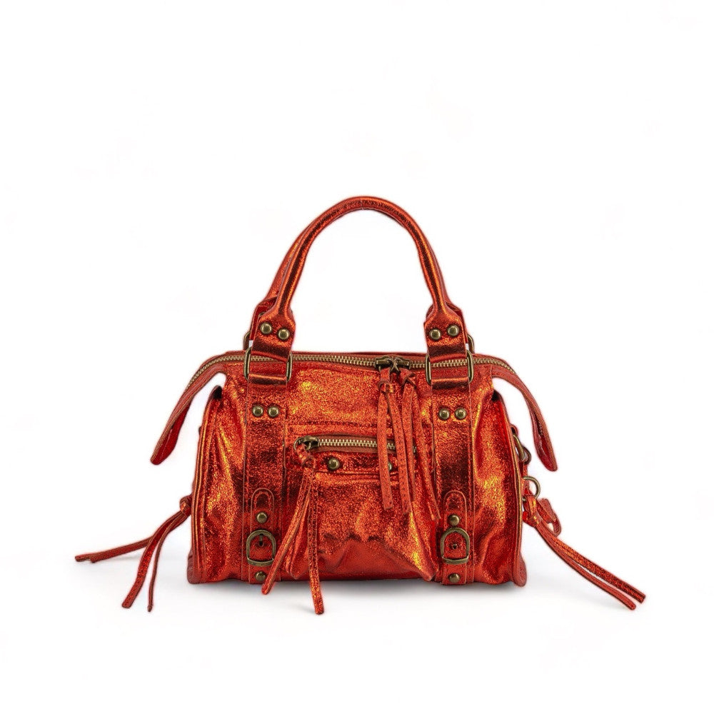 Mini-sac bowling en cuir brossé ou irisé SANDSTORM MINI Mandarine