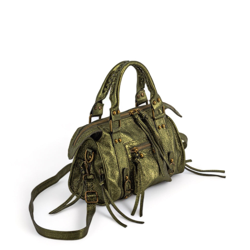 Mini-sac bowling en cuir brossé ou irisé SANDSTORM MINI Kaki irisé
