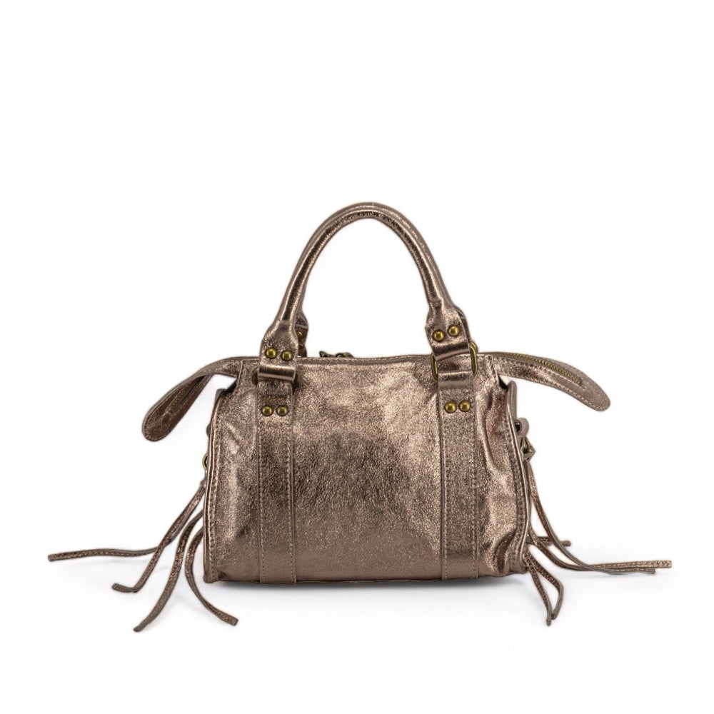 Mini-sac bowling en cuir brossé ou irisé SANDSTORM MINI Champagne irisé