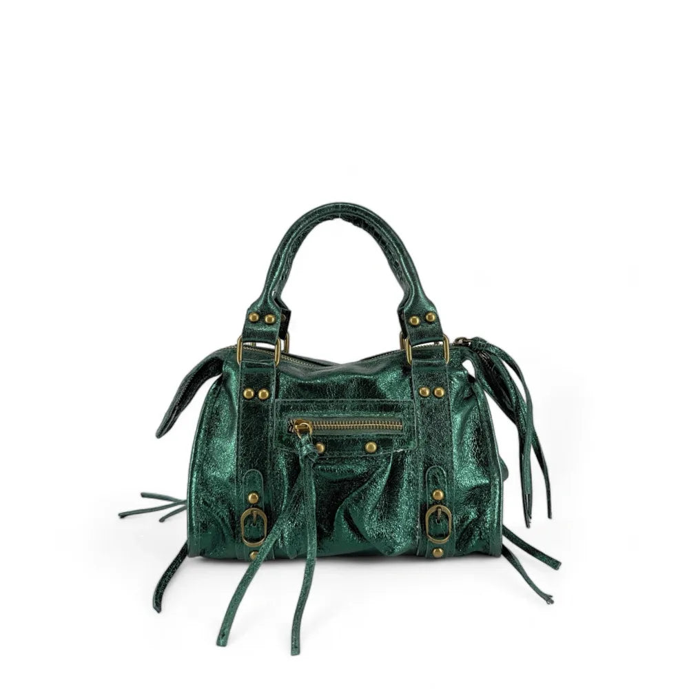 Mini-sac bowling en cuir brossé ou irisé SANDSTORM MINI Vert forêt irisé