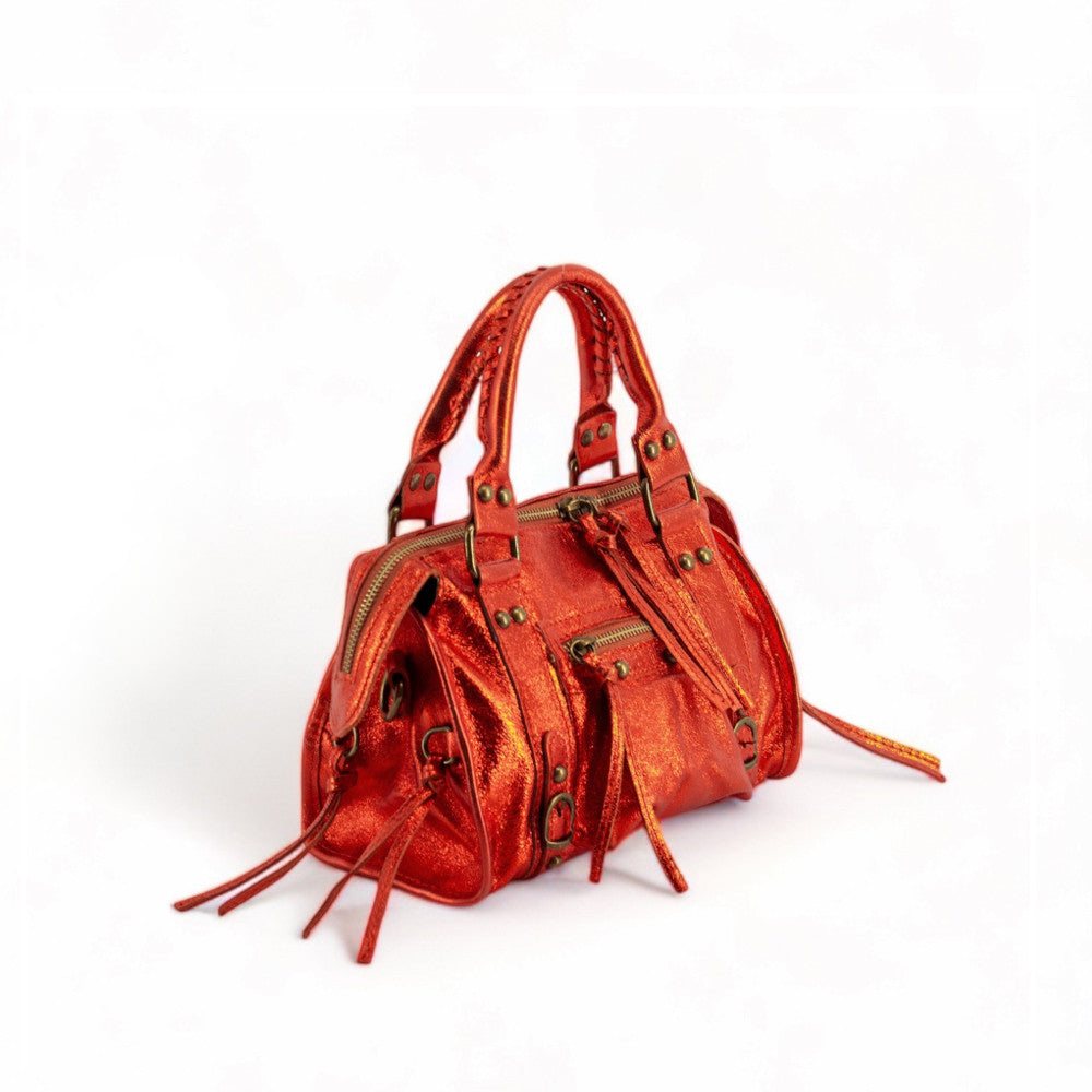Mini-sac bowling en cuir brossé ou irisé SANDSTORM MINI Mandarine