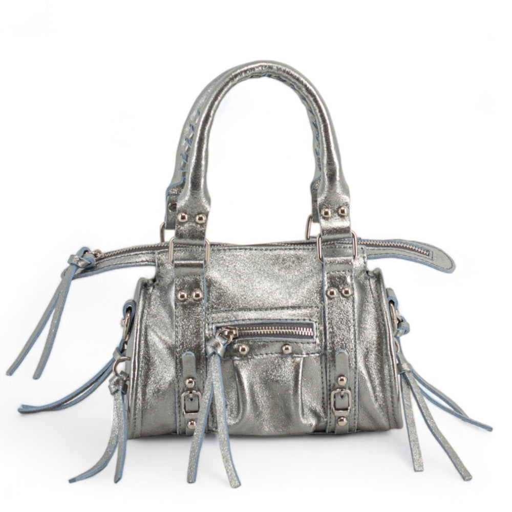 Mini-sac bowling en cuir irisé SANDSTORM NANO Argent moyen