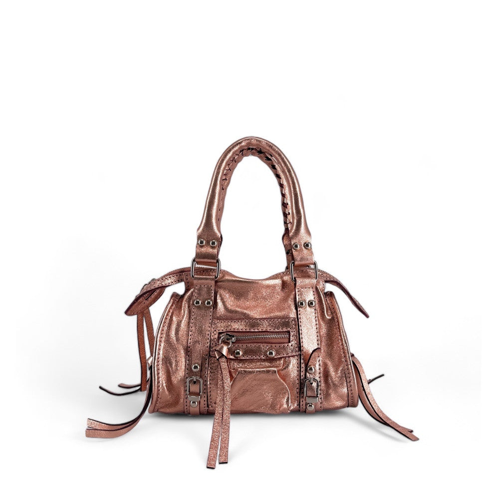 Mini-sac bowling en cuir irisé SANDSTORM NANO Rose gold
