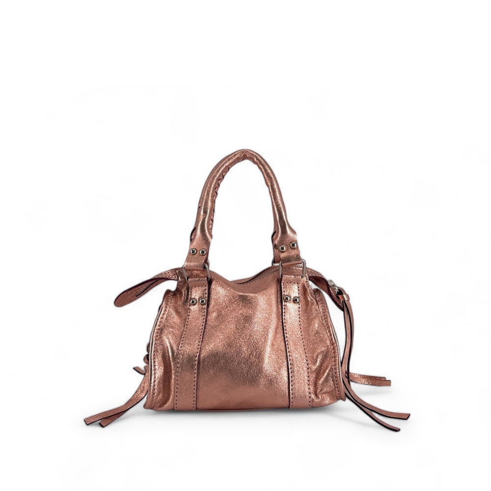 Mini-sac bowling en cuir irisé SANDSTORM NANO Rose gold