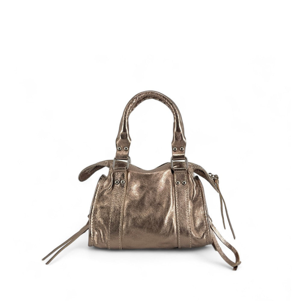 Mini-sac bowling en cuir irisé SANDSTORM NANO Champagne irisé