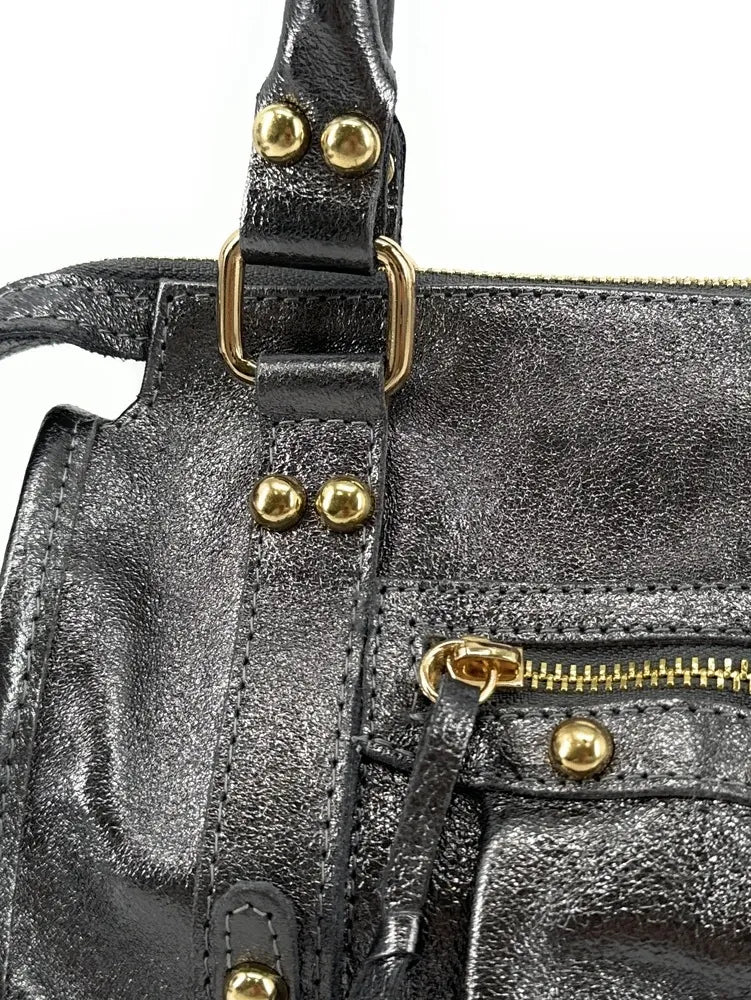 Mini-sac bowling en cuir irisé SANDSTORM NANO Argent foncé