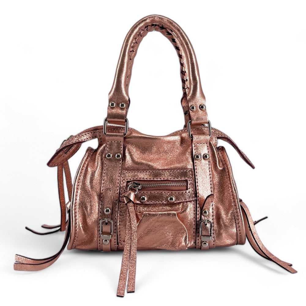 Mini-sac bowling en cuir irisé SANDSTORM NANO Rose gold