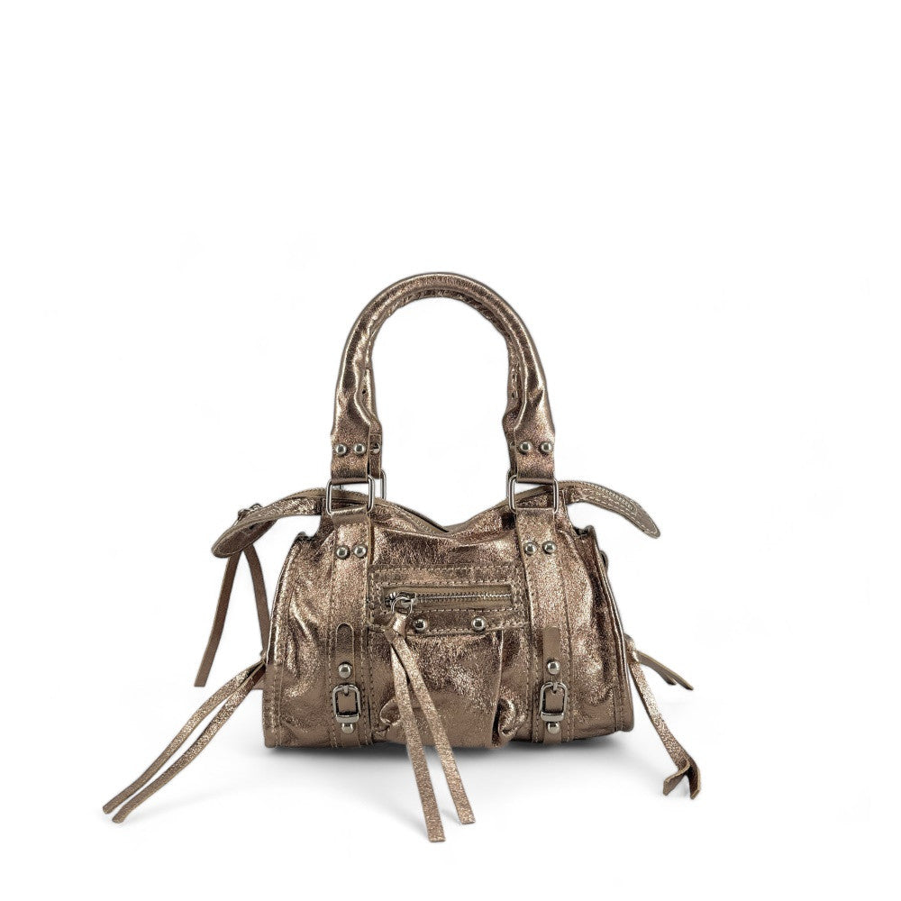 Mini-sac bowling en cuir irisé SANDSTORM NANO Champagne irisé