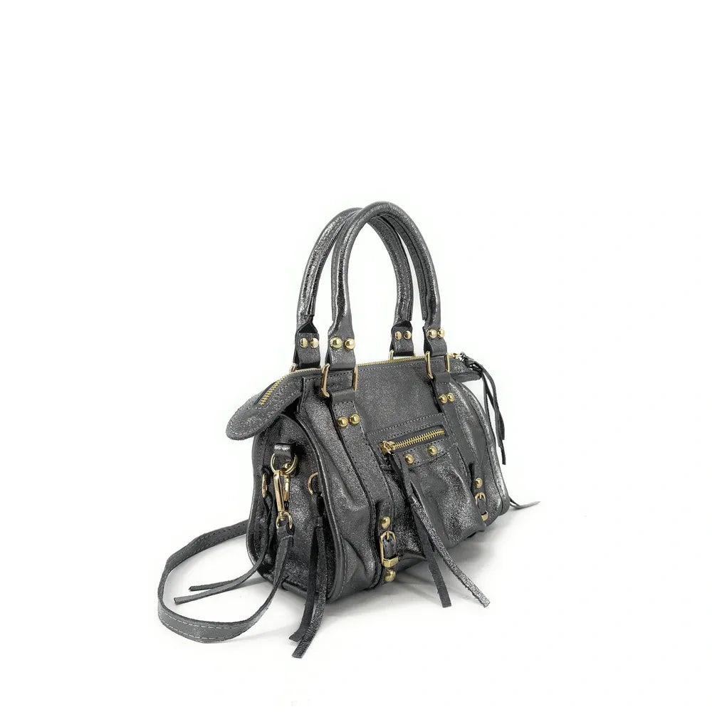 Mini-sac bowling en cuir irisé SANDSTORM NANO Argent foncé