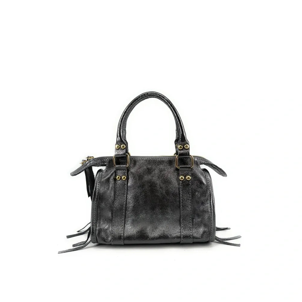 Mini-sac bowling en cuir irisé SANDSTORM NANO Argent foncé