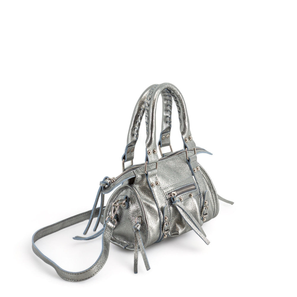 Mini-sac bowling en cuir irisé SANDSTORM NANO Argent moyen