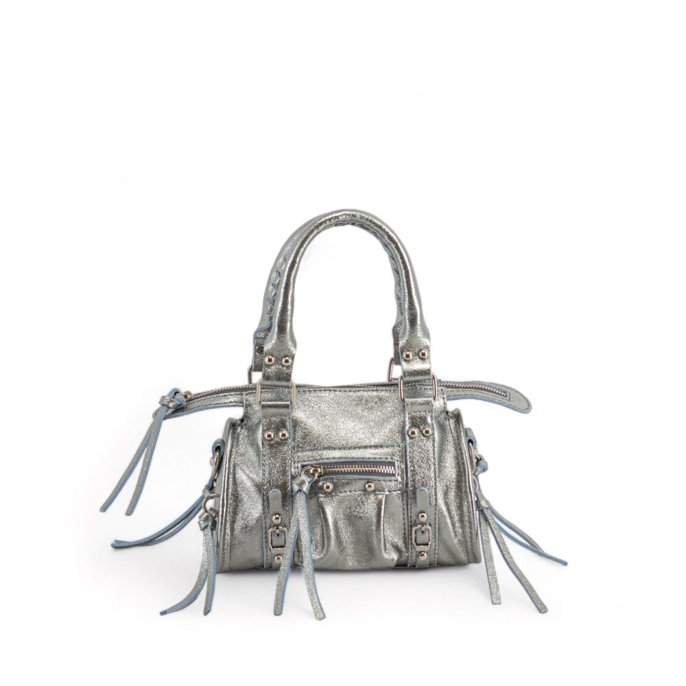 Mini-sac bowling en cuir irisé SANDSTORM NANO Argent moyen