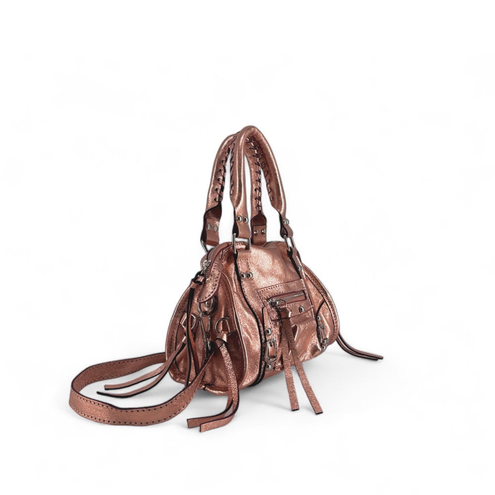 Mini-sac bowling en cuir irisé SANDSTORM NANO Rose gold
