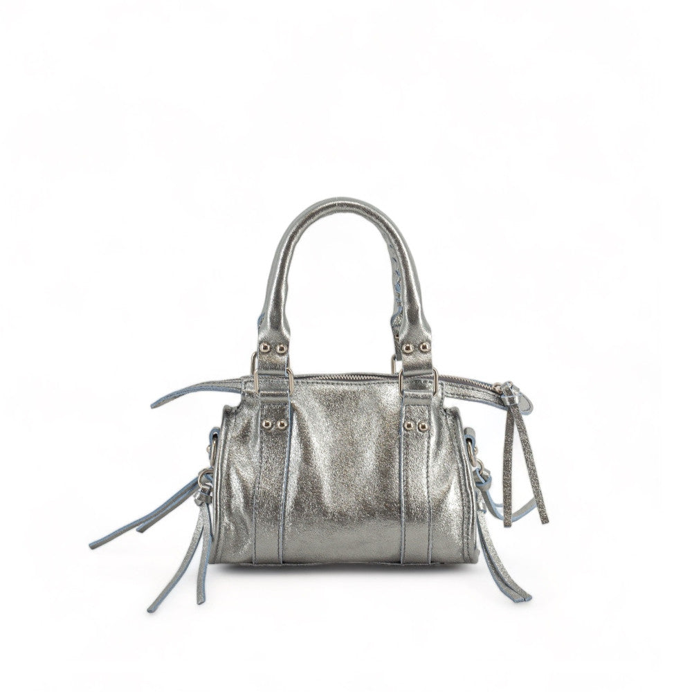 Mini-sac bowling en cuir irisé SANDSTORM NANO Argent moyen