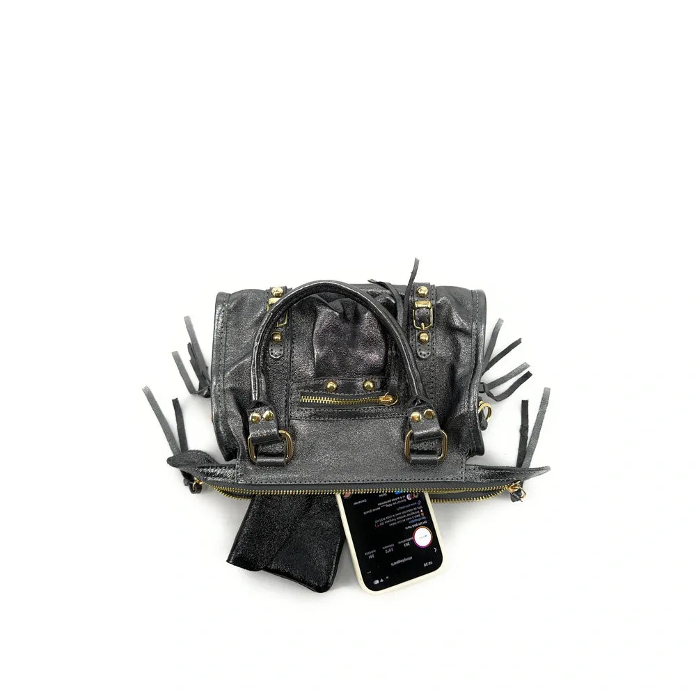 Mini-sac bowling en cuir irisé SANDSTORM NANO Argent foncé