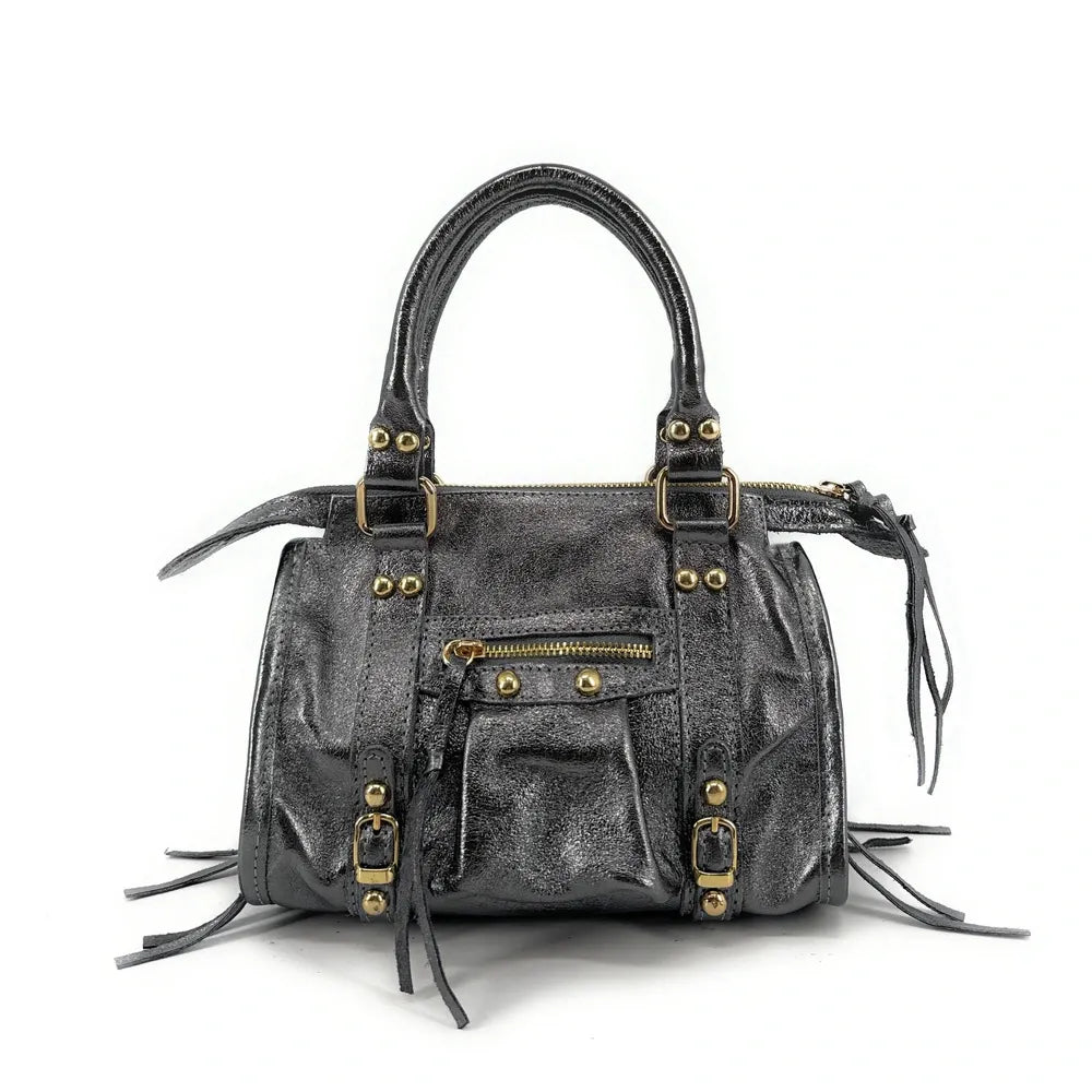 Mini-sac bowling en cuir irisé SANDSTORM NANO Argent foncé